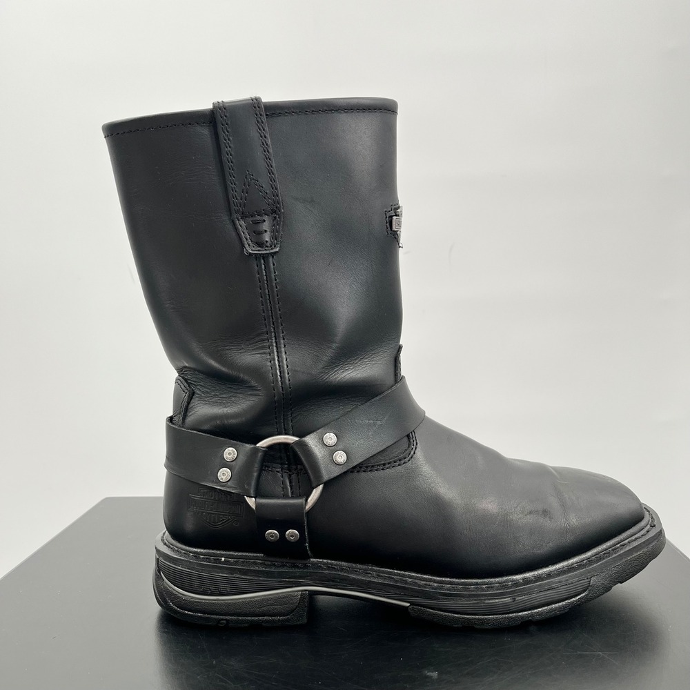 Harley-Davidson Harness Boots Men 10.5 Black Good Leather Side Zip 96015